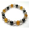 CRYSTALMIRACLE Smokey Quartz Hematite Citrine Triple Round Beaded 8 mm