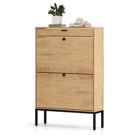 XIAO WEI Shoe Cabinet, Shoe Storage Organizer Cabinet with 2 Flip Wavy Line Drawers, Freestanding Shoe Rack with Adjustable Shelf for Entryway