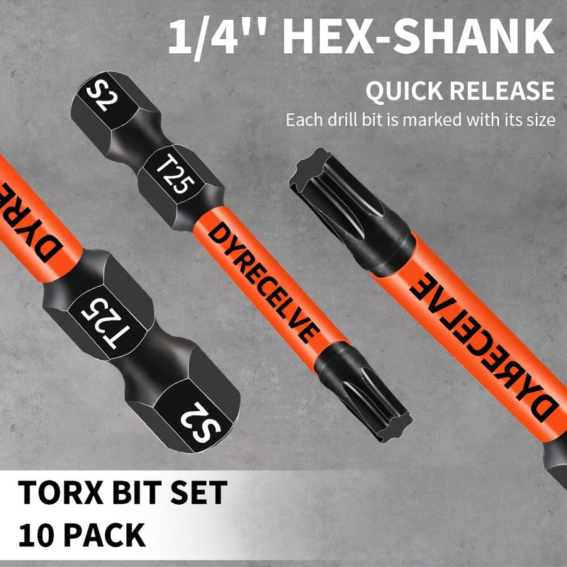 10-Pack T25 Torx Bits for Impact Driver- Torx Bit Set