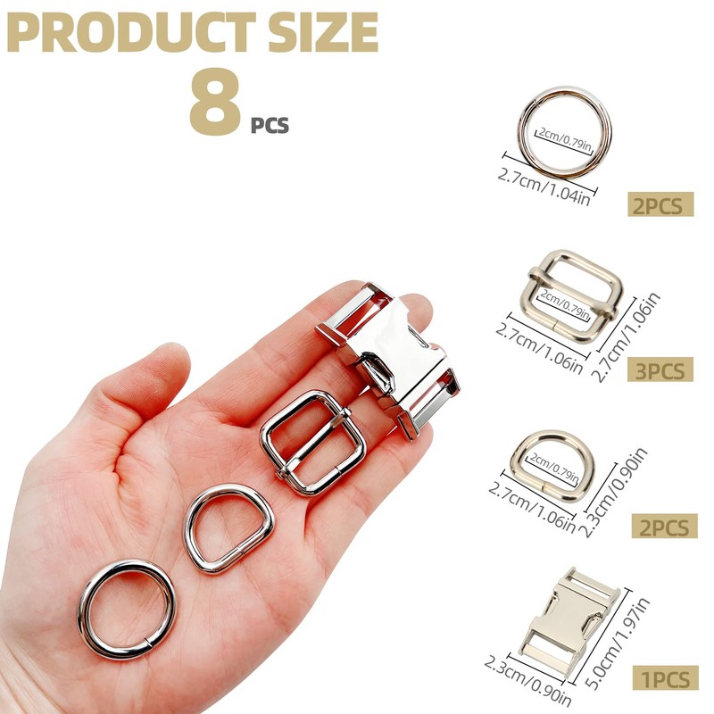 Hualibao 8 Pcs Metal Side Release Buckles with D Rings