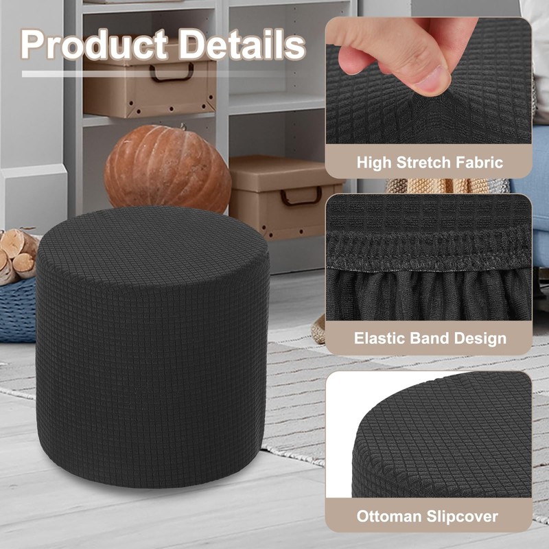 sourcing map Ottoman Cover Round, Stretch Ottoman Slipcover Fit Diameter