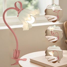WLHONG Vintage Flower Table Lamp, Reading Lamp Bed, Vintage LED Clamp Lamp Bed, 3 Colour Modes, Reading Lamp Children with 360° Flexible Gooseneck, Suitable for Bedroom, Living Room, Office, Home