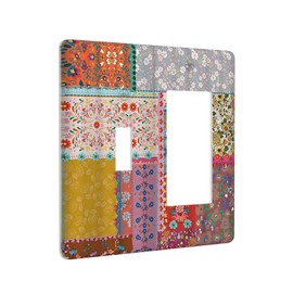 Wpshijia Light Switch Cover Boho Patchwork Bohemian Stitching Colorful Floral 2 Gang Toggle Rocker Combo Wall Plates Decorative Switch Plates and Outlet Covers Receptacle Cover for Bathroom Home Decor