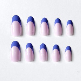 Bufenia 24 Pieces False Nails Simple Lines Medium Length Ballerina French Lace Press On Full Cover Stick on Nails for Women and Girls (A)