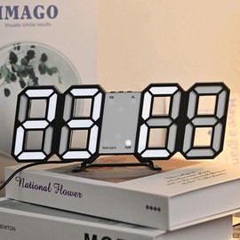 LED Radio Clock, Digital Alarm Clock, Snooze Function, Automatic Brightness Adjustment, Large Letters, Easy to Read Calendar, Temperature Display, Quiet Design, Wall & Table Clock, Tabletop, Bedroom,