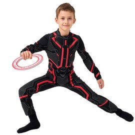 digi Kids Costume for Boys, Hero Cyberspace Jumpsuit with Glow in The Dark Luminous Frisbee for 4-12