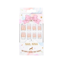 Sethexy Short Square Fake Nails French Ballerina Rhinestone False Nails Glossy Stick on Nails 24Pcs Acrylic Pink Press on Nail Tips