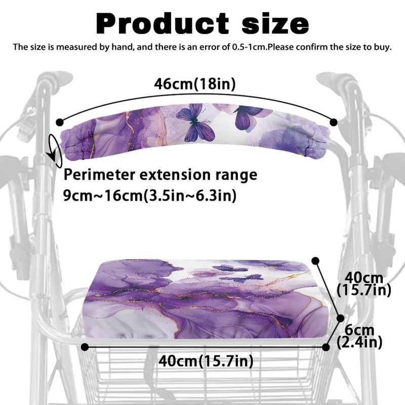 Luarisgur Purple Marble Rollator Walker Accessories Butterfly Pattern Walker Seat