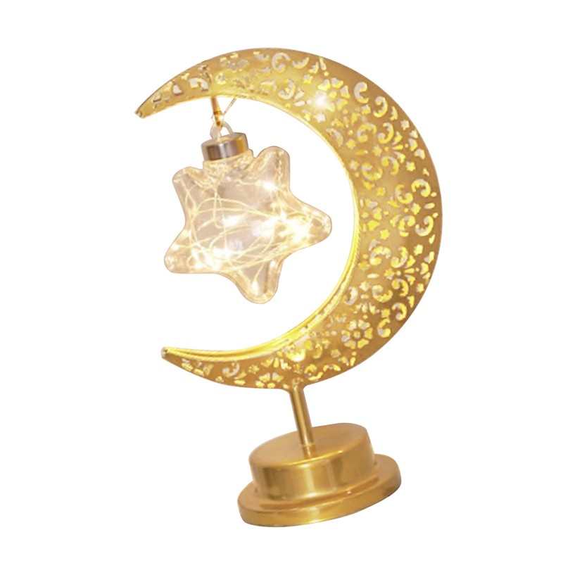 Tabletop Moon Lamp Iron Openwork Pattern LED Hanging Moon Shape