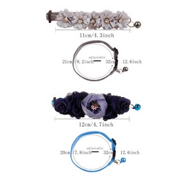 2 Pack Cat Collar Pink Floral with Bell and Removable Flower Bowtie Breakaway Adjustable Cat Collar for Girl Kitten Puppy Small Cats Dogs Daily Decoration (XQ10-2)