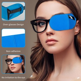 24Pcs Eye Patches for Glasses, Reusable Medical Eye Patch for Adult Kids Left Right Eye, Eyepatch for Glasses Treat Lazy Eye Amblyopia Strabismus for Left & Right Eyes (Black&Blue)