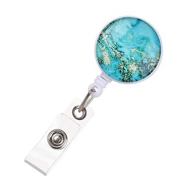 Marble Pattern Badge Reel Retractable ID Card Badge Holder with Belt Clip Door Pass Holder for Keys ID Cards (B Type)