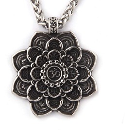 GUNGNEER Mandala Ohm Necklace Lotus Flower Jewelry Men Women Stainless Steel Charm Hindu Chain Metitation Symbol