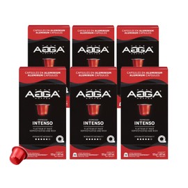Café Agga - Intenso Coffee Capsules - Dark Roast Espresso - 100% Arabica - Sophisticated & Rich - Compatible w/all OriginalLine Machines - 5/6 Intensity - 60 Cups of Coffee - 6 x 10 Box/Capsules