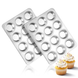 Herogo 2 Pack 12-Cup Stainless Steel Cupcake Pan Tin for Making Egg Muffin Quiches, Metal Muffin Tray Set for Baking, Mini Brownie, Regular Size & Easy Clean, Oven & Dishwasher Safe