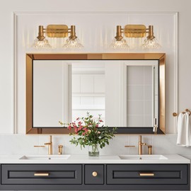ZILANL Vintage Brass Bathroom Vanity Light Fixtures 2-Light Bathroom Light Fixtures Wall Sconces Lighting for Bathroom Living Room Bedroom/Entryway