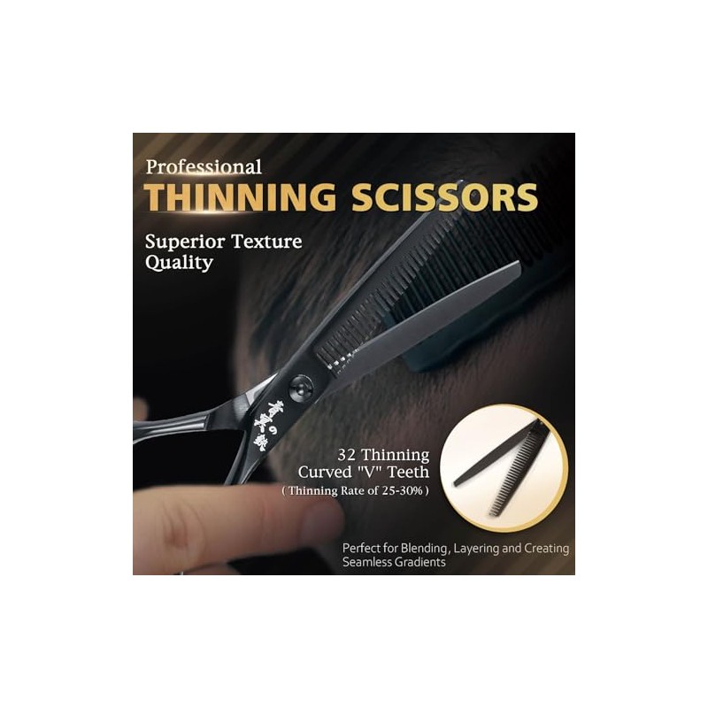 Professional Hair Cutting Scissors 6 Inch with Thinning Scissors for
