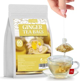 60 Premium Ginger Tea Bags, Made with 100% Natural Ginger Root, No Additive & Caffeine Free.