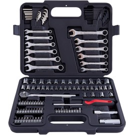 MECHMAX 121 Piece Mechanic Tool Set, 1/4 & 3/8 Inch Drive Metric & Standard Socket Wrench Kit, for General, Home, Car, Mechanics, Automotive Repair Tool Kit and as A Gift