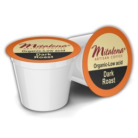 Mitalena French Roast Low Acid Organic Coffee Pods - Dark Roast Coffee for Keurig K-cup Coffee Maker - Enjoy Small Batch Artisan Coffee, Avoid Heartburn and Acid Reflux - 12 cups