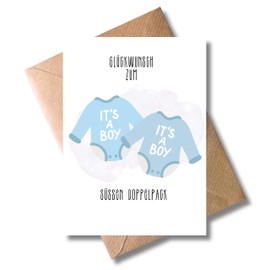 WBdesignz - It's a Boy - Cute Twin Pack with Envelope - Birth Card A6