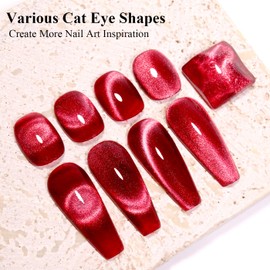 Imtiti Cat Eye Gel Nail Polish, 15ml Blood Red Crystal Glitter Cat Eye Gel Polish With Magnet Magnetic Gel Nail Polish Holographic Galaxy Sparkly Soak Off UV Led Manicure Nail Salon Kit