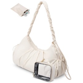 LOVEVOOK Gym Bag for Women,Sports Duffel Bag,Weekender Travel Bag With Wet Pocket, Water Resistant Sports Gym Tote Bags with Hidden Yoga Mat Holder- Beige