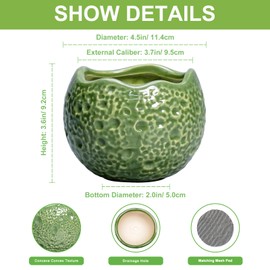 Thirtypot Ceramic Plant Pots - 4 inch Plant Pot with Drainage Hole, Small Pots for Plants Indoor Outdoor, Unique Round Planter, Modern Decorative Flower Pot, Room Decor, House Warming Gifts, Green