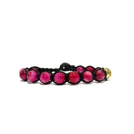 Samsara Tibetan Buddhist Bracelet - Shamballa with Fuchsia Agate - Waxed Cotton Yarn, Stone