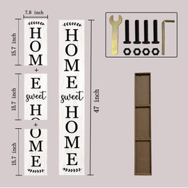 Home sweet home wooden porch sign Vertical hanging decorations Welcome sign front door standing Decorative sign 47x7.8Inch Plaques for Outside Yard Decor (Wood White)