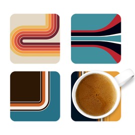 Retro Mod 4 Coaster Set Abstract Art 60s 70s Vintage Inspired
