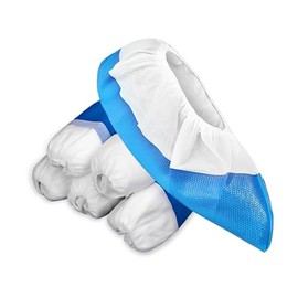 Jicyor Jicyor 50 x Shoe Covers Disposable, Reusable Shoe Covers, CPE+PP Shoe Covers Shoe Protection Cover Non-Slip Waterproof, Blue/White Elasticated Shoe Cover Suitable for All Sizes (9.9g per Shoe Cover)