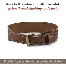 Style n Craft - 3" Wide Tapered Full-Grain Leather Work Belt, Durable and Rugged Belt, Dark Tan (98437)