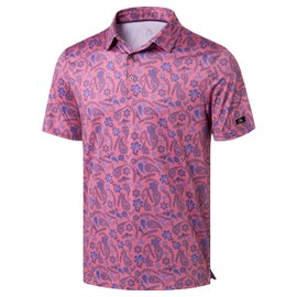 Obla Mens Golf Polo Shirts Short Sleeve Dry Fit Performance Moisture Wicking Casual Print Collared Golf Shirts for Men(Blue Paisley_S)