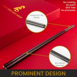 Premium Reusable Titanium-Plated Stainless Steel Chopsticks Set – Ideal Japanese & Korean Food Cooking and Anime Gifts – Non-Slip Metal Chopsticks Perfect as Kitchen Gifts (Black Silver)