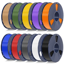 SUNLU PLA+2.0 3D Printer Filament Bundle,10KG Upgrade PLA+ Filament 1.75mm, PLA Plus Filament Multicolor, 1KG Spool, 10 Pack, Black+White+Grey+Blue+Red+Yellow+Olive Green+Orange+Purple+Wood Color