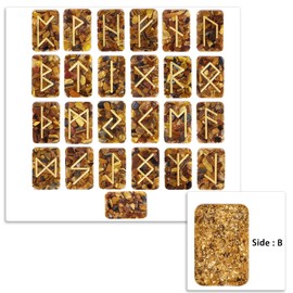 Rockcloud Resin Tiger's Eye Stone Rune Stone Set, Engraved Lettering Elder Futhark Alphabet for Reiki Healing Meditation Divination, Yellow