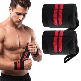 1 Par de Muñequeras Elásticas para Gym y Crossfit Negro y Rojo