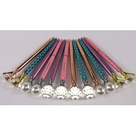 12PCS 3Style 4 Colors Diamond Pearl Metal Pen With Big Crystal Diamond Funky Design Office Supplies 1.0mm Black Ink Gifts Set By Kamay's (Rose+Rose Gold+Pink+Blue)