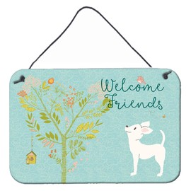 Caroline's Treasures BB7629DS812 Welcome Friends White Chihuahua Wall or Door Hanging Prints Aluminum Metal Sign Kitchen Wall Bar Bathroom Plaque Home Decor, 8x12, Multicolor