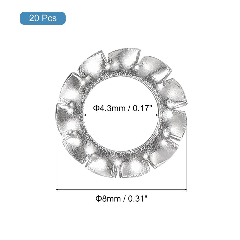 uxcell M4 20Pcs External Tooth Washers, 304 Stainless Steel Tooth