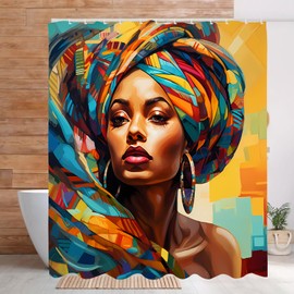 DLTAY African Shower Curtain, Afro Black Girl Shower Curtain, African American Black Woman Shower Curtain Set Waterproof Bath Curtain African Bathroom Decor with 12 Hooks, 72x72 inches