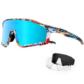 KAPVOE Polarized Cycling Glasses for Men Women MTB Glasses Mountain Bike Glasses TR90 Sport Sunglasses UV400 Protection Biking Bicycle Riding Running Triathlon Baseball Golf Cycle Glasses Blue