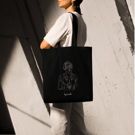 Loxato Jute Bag Black Printed - Fabric Bag Black W 35 x H 42 x D 8 cm - 100% Cotton Bag Black - Shopping Bag Black - Fabric Bag Black - Shopper Women's Black, harry hand drawn