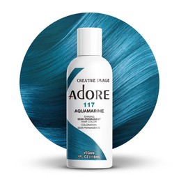 Adore Semi Permanent Hair Color (117 Aquamarine) | Vegan & Cruelty-Free Blue Hair Dye | No Ammonia, No Peroxide, No Alcohol | 4 Fl Oz
