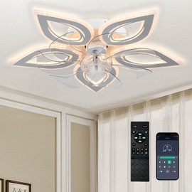 CLAIRDAI Flower Ceiling Fans with Lights 21.6'' Modern Low Profile Ceiling Fan Dimmable Fandelier LED Flush Mount Ceiling Fans with Remote for Bedroom Living Room
