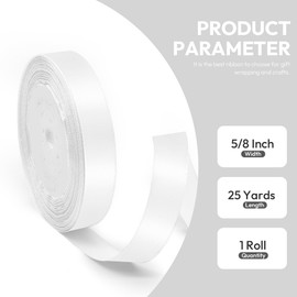Quhora 5/8" x 25 Yards Satin Ribbon, White Silk Ribbon Ideal for Gift Wrapping, Floral Bouquets, Crafts, Wedding Party Decorations, Christmas and Sewing Projects