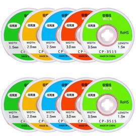 DaFuRui Solder Wick，10 Pack No-Clean Soldering Wick Braid Desoldering Wick Braid With Flux（1.5mm/2mm/2.5mm/3mm/3.5mm Width 5Ft/1.5mm Length)