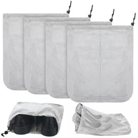 Bulyoou 4 Pcs Travel Shoe Bags Spandex Shoes Pouch with Interior Divider and Drawstring for Women Men Luggage Packing(Grey)