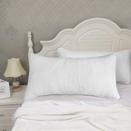 Brandream White Paisley Quilted Pillow Shams King Size Pillow Cases Set of 2 100% Cotton Soft Decorative Pillow Covers